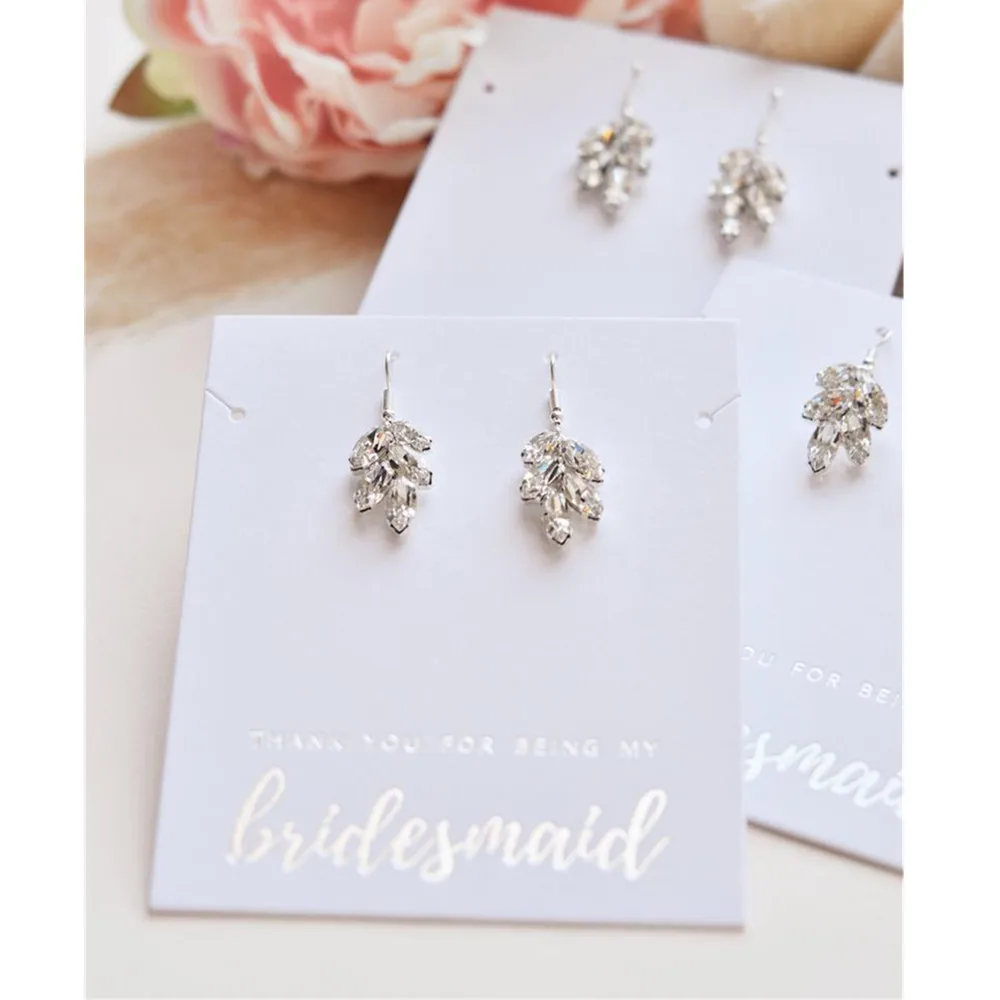 custom silver dangle Cubic Zirconia bridesmaid Earrings Matron of Honor Crystal Jewelry custom wedding bridal party favor gift