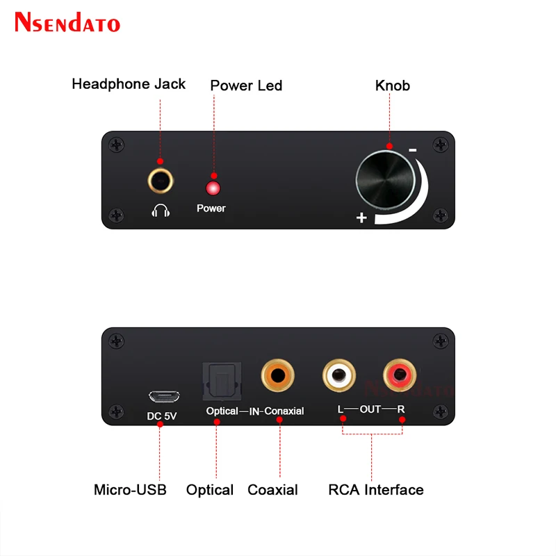 Conversor digital para analógico 192khz, conversor dac hd, hifi óptico spdif coaxial para rca, 3.5mm, controle de volume para dolby ac3