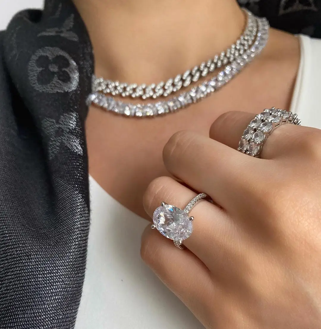 2025 مثلج خارج مربع زركون تشيكوسلوفاكيا تنس سلسلة المختنق قلادة الجملة سلسلة نسائية قلادة مجوهرات لمجوهرات الهيب هوب