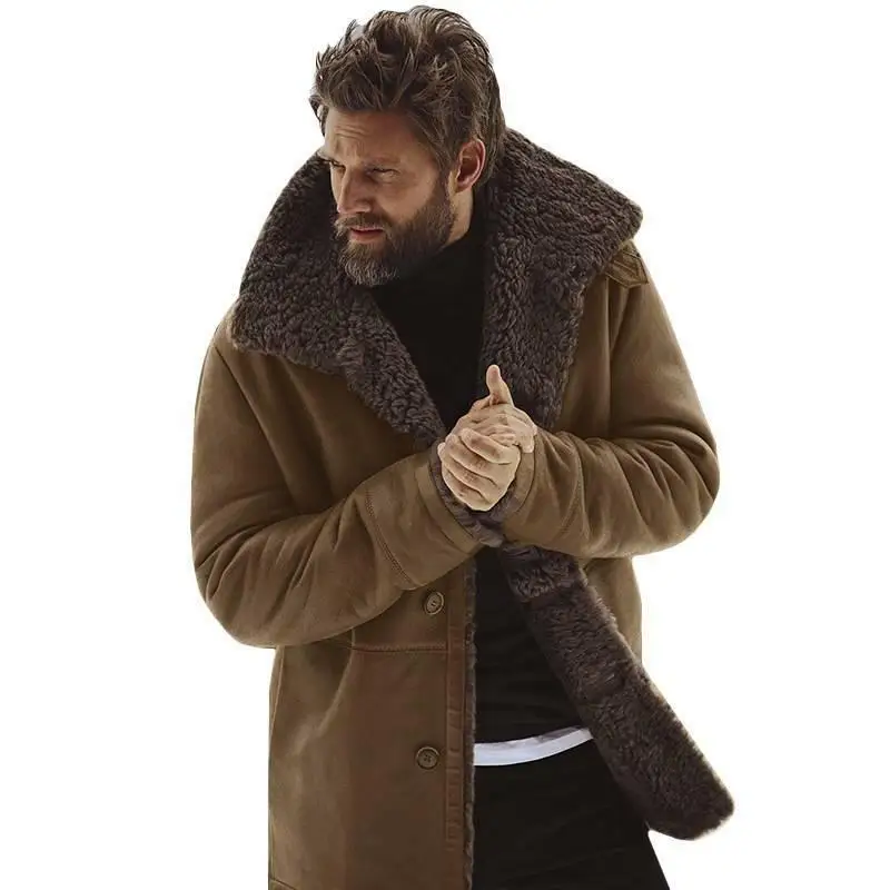 Men Winter Fleece Thick Warm Coat Outwear Trench Leather Jacket Long Sleeve Fur Ropa De Hombre  Men Clothing