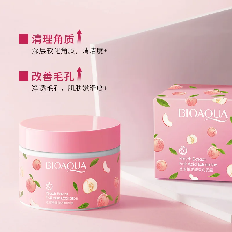 Bioaqua Peach fruit acid scrub clean pore water tender moist improve dry moisture to keratin