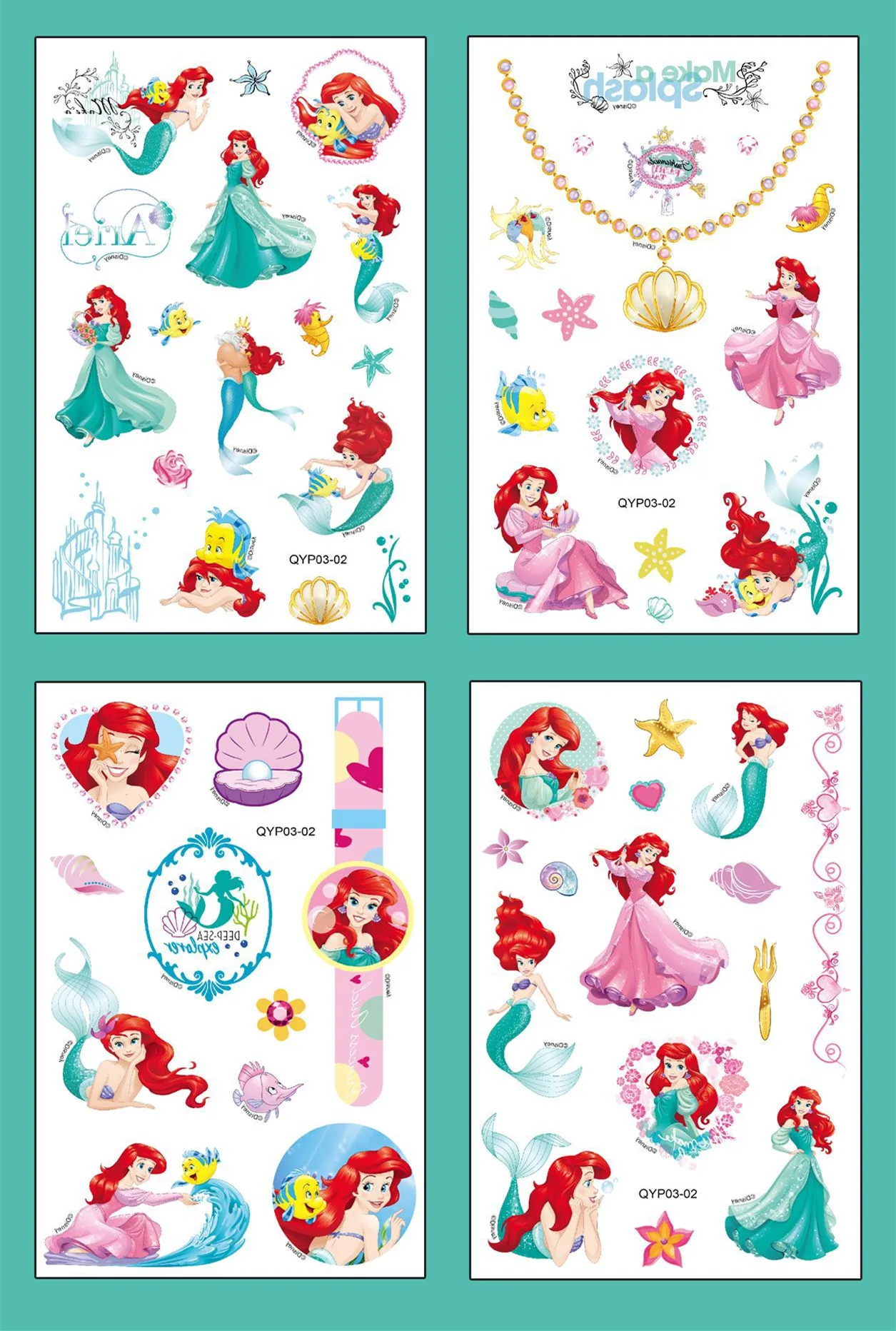 Disney Kids Temporary Tattoo Stickers Baby Girl Toy Princess Mermaid Body Art Waterproof Tattoo Stickers With Gift Box