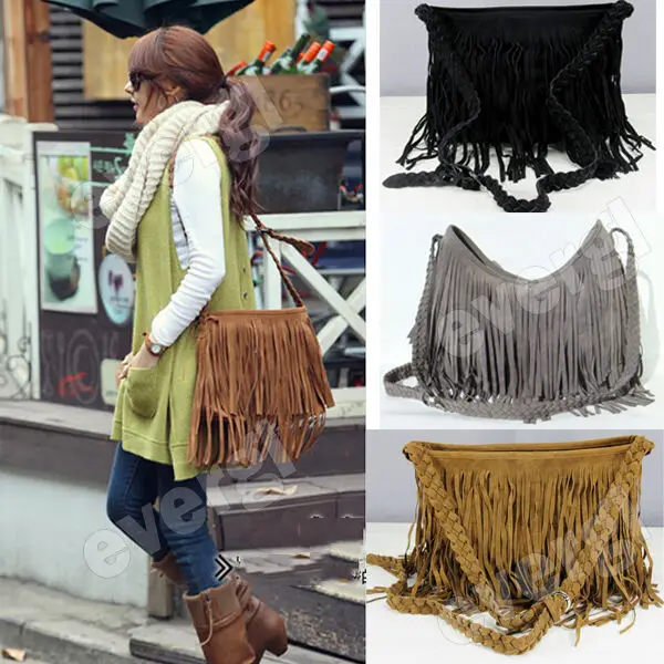 Women Trending Cross Body Bag Tassel Suede Fringe Messenger Shoulder Handbag