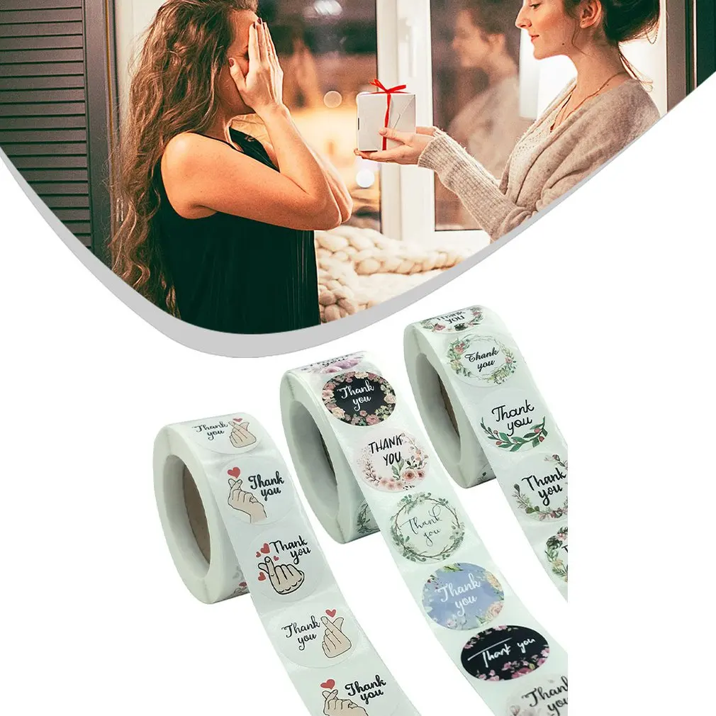 500Pcs/ม้วน Mailing อุปกรณ์สำหรับของขวัญม้วนดอกไม้สติกเกอร์ทองแดง Self-Adhesive ตกแต่งรอบสติกเกอร์