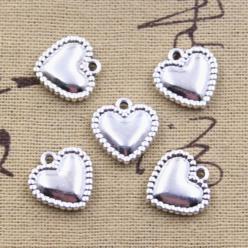 12pcs Charms 3D Heart 15x15mm Antique Silver Color Pendants DIY Crafts Making Findings Handmade Tibetan Jewelry