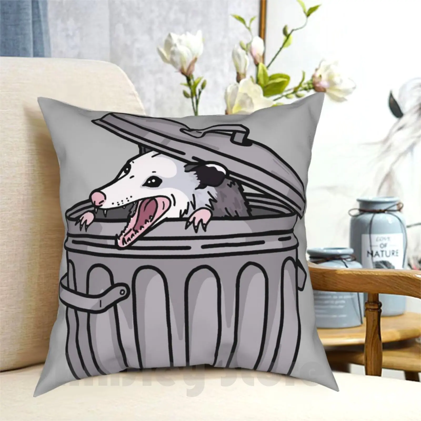 Opossum Trash Cat Pillow Case Printed Home Soft Throw Pillow Trash Opossum Possum Raccoon Garbage Gorbage Meme Memes