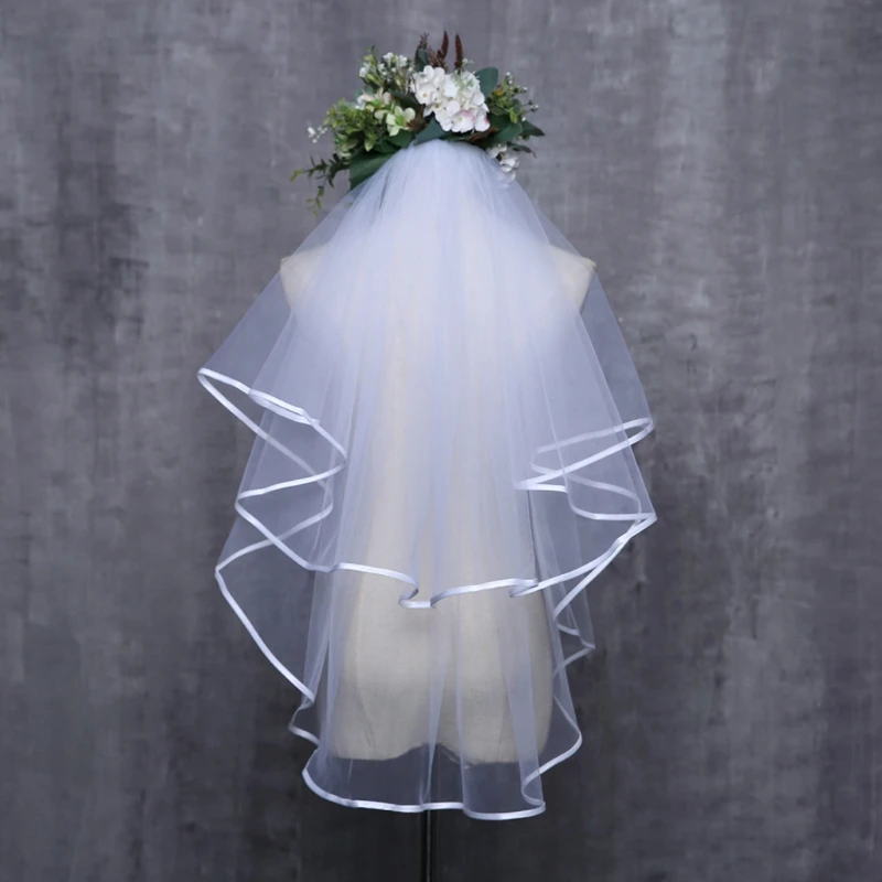 Bridal Veil Women Wedding Dress Veil Two Layersf Tulle Rbbon Lace Edge Women Accessories