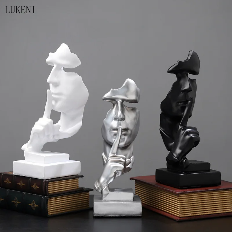 European Black White Silver Abstract Character Resin Statue Accessories Crafts 31cm Not Talking Abstract Sculpture Home Decor