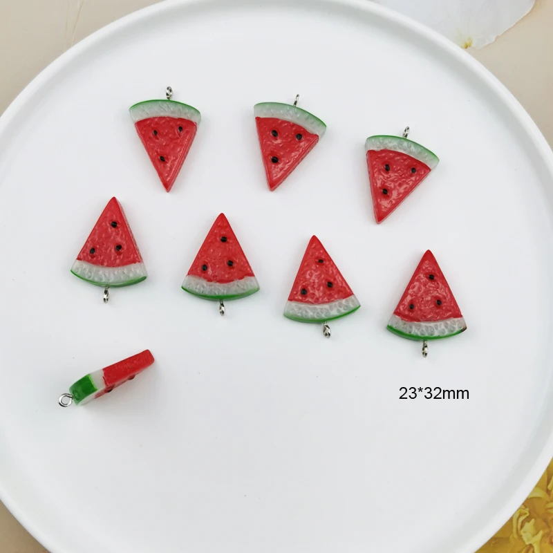 MuhNa 10pcs Double Side Mini Fruit Watermelon Design Resin Charms Pendants DIY Craft fit for Bracelet Jewelry Finding Handmade