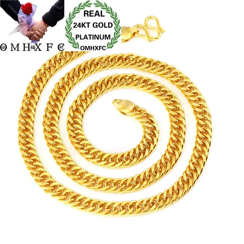 

OMHXFC Wholesale European Fashion Man Male Party Wedding Gift Long 50cm Wide 6 8 10mm Figaro Real 24KT Gold Chain Necklace NL40