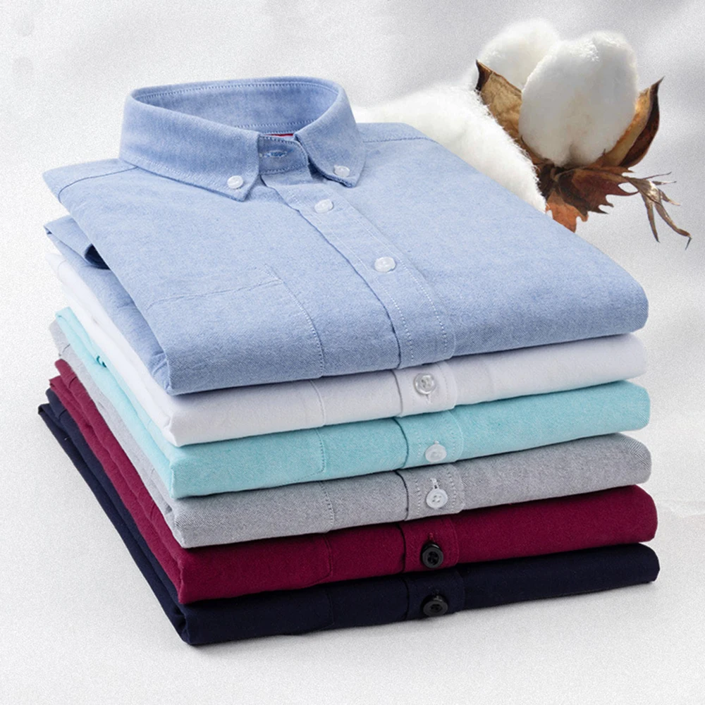 

2024 Men Oxford Shirts Long Sleeve Turndown Collar Single Button Down Full Cotton Casual Daily Wear Plus Size 38 - 45 Bottom