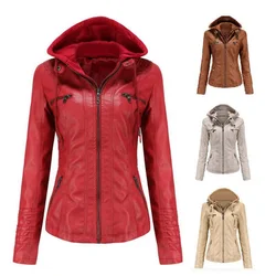 Hooded Leather Jacket Two-Piece Detachable Women Leather Coat Women's PU Leather Washed Leather Outerwear Asia Size XS-7XL