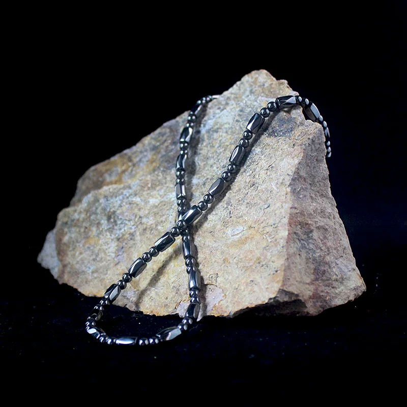 Magnetic Hematite Faceted Drum Beads Natural Stone Beaded Necklace for Women and Men Jewelry Handmade HN024