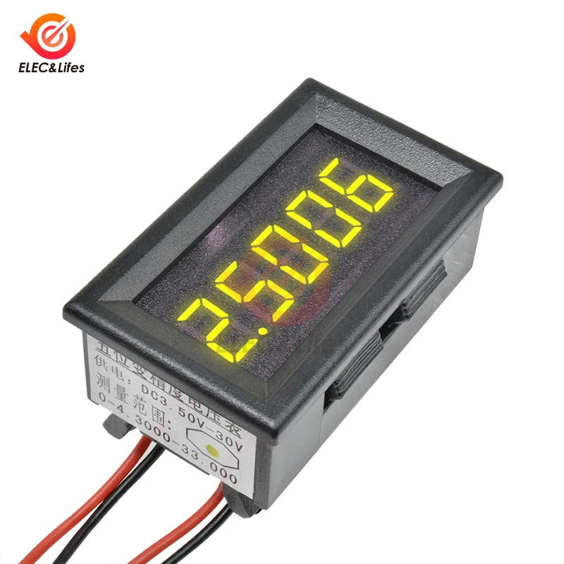 DC 0-4.3000-33.000V 5 Digit 3 Wires LED Digital Voltmeter Voltage Meter Volt Detector Tester For Car Panel Red Blue Yellow Green