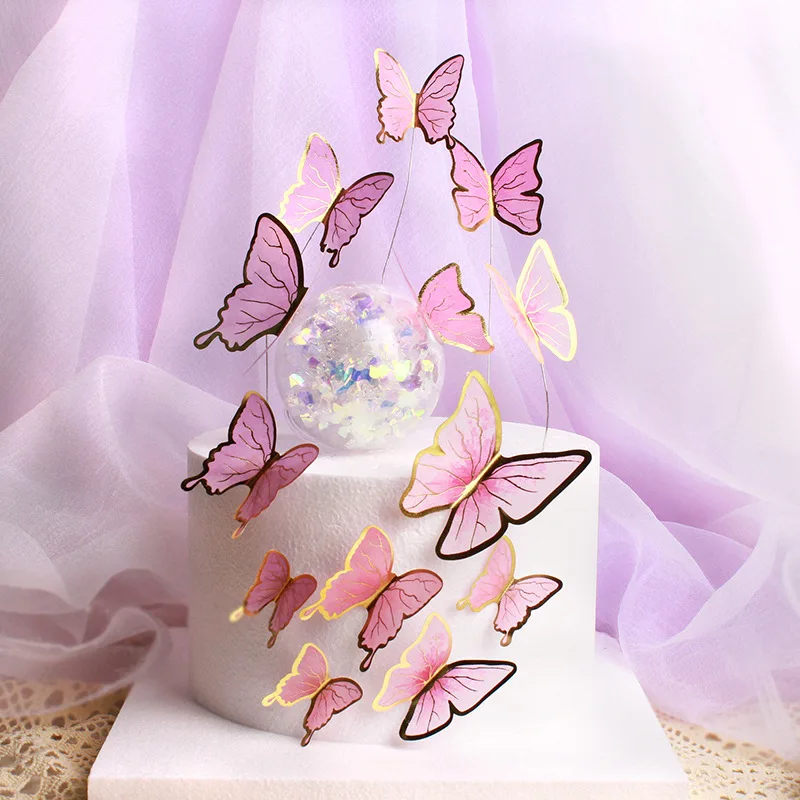 Butterfly Chiffon Valentine's Day Cake Topper Romantic Butterfly Birthday Cake Topper for Birthday Party Baking Cake Decorations