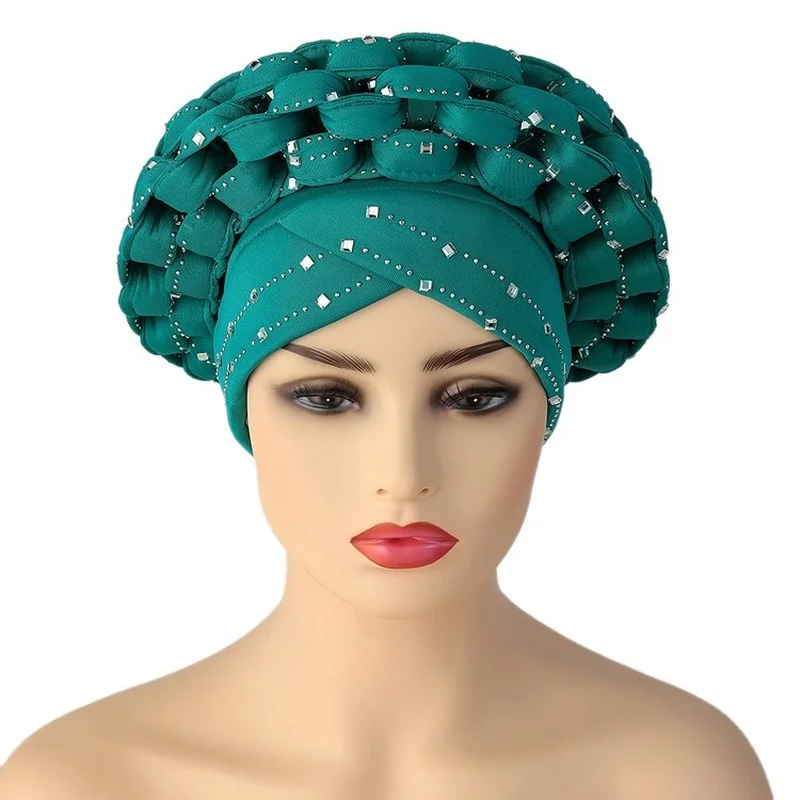 Diademas africanas de Auto, Gele Aso Oke listas para usar, autogel de África, Hijab brillante, gorro nigeriano de boda, turbante musulmán, envoltura