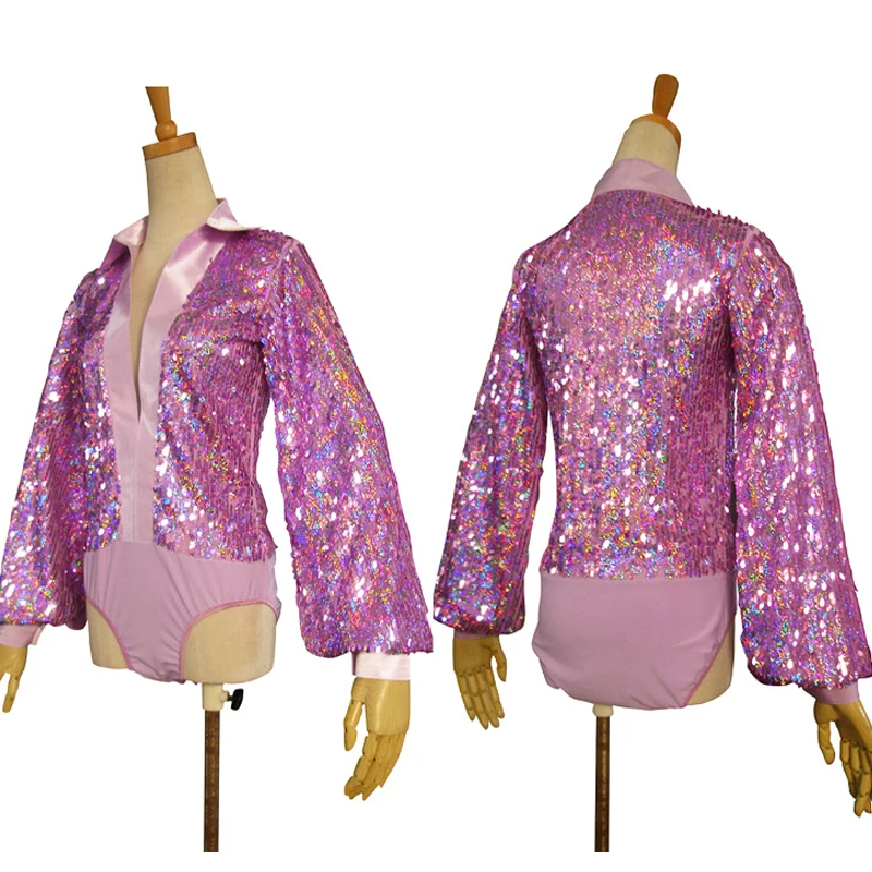 Latin Danswedstrijd Kleding Voor Mannen Shiny Roze Sequin Tops Salsa Ballroom Cha Cha Tap Dansen Prestaties Kostuum DNV13897