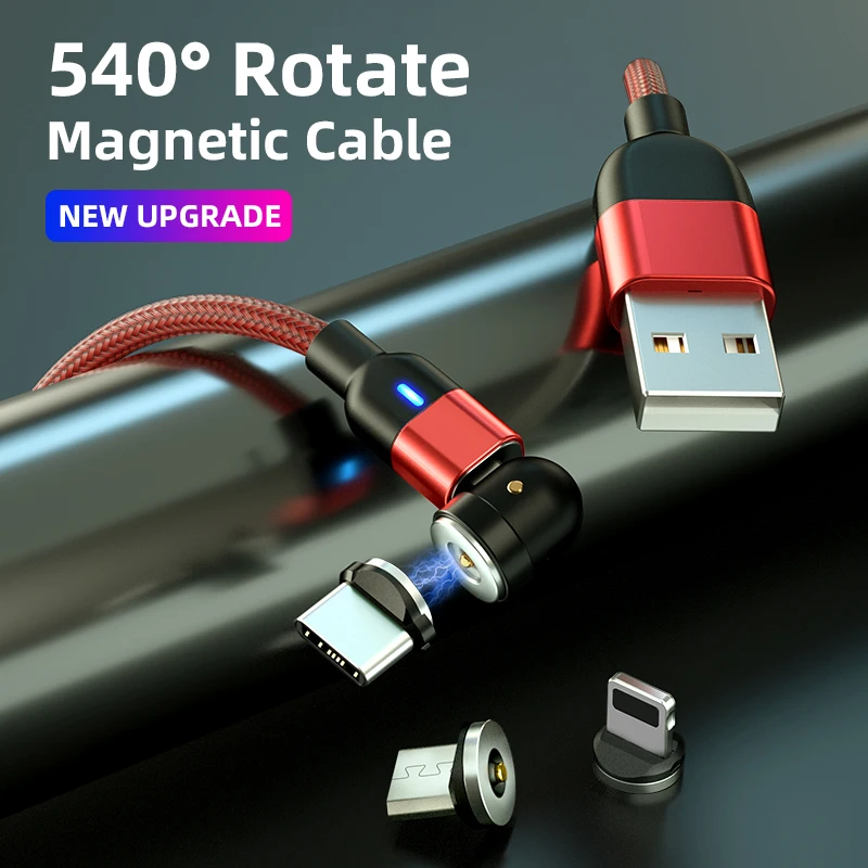 1m 2m 3m Magnetic Charger Cable Micro USB Type C Phone Charging Cable For Samsung Xiaomi USB Cord Wire 540 Degree Roating image 2