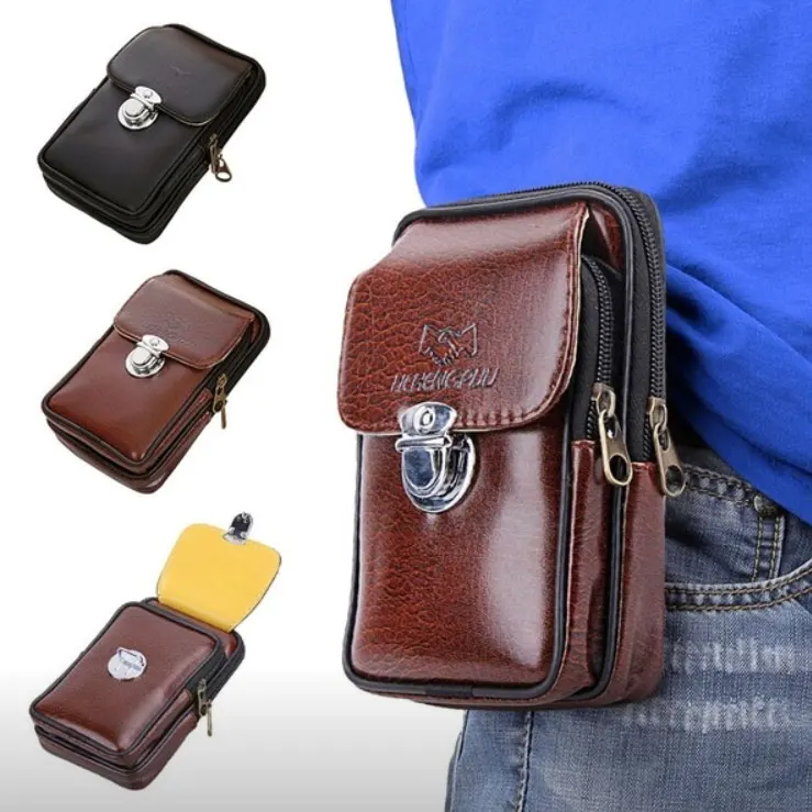 

Fanny Pack Mobile Phone Bags Brown Black Zipper Coin Purse Pocket Burse Bag Waist Packs Casual Man Good Quality Purses Wallets