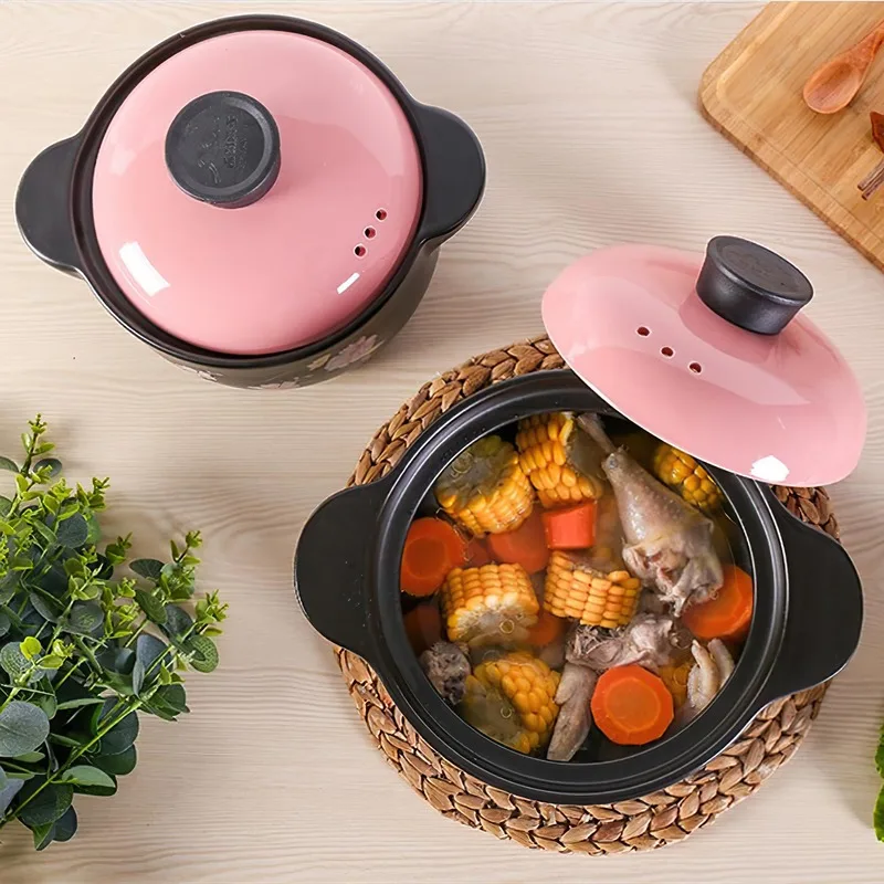 Ceramic Casserole Japanese Pink Yellow 1.6-6L Round Multiple Size Cooking Soup Pot Household Kitchen Supplies Saucepan Cookware