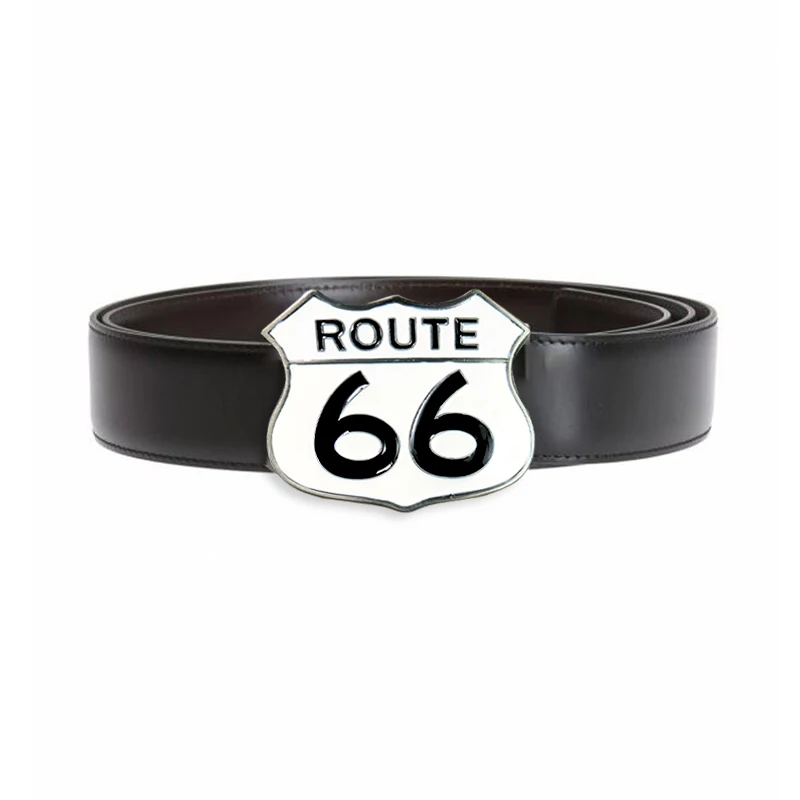 White Buckle Club Wholesale Retro Zinc Alloy ROUTE 66 Belt Buckle Cowboy Homemade Jeans Gift Belt Buckle with 4cm Width Loop