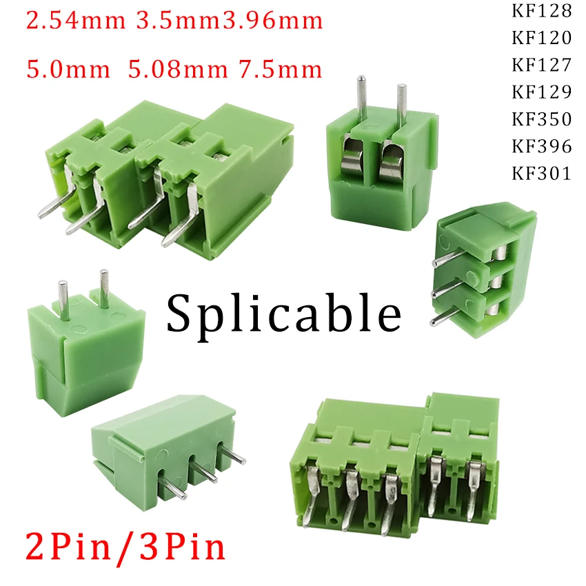 10 sztuk KF128 2Pin 3Pin śrubowy typ PCB listwa zaciskowa złącze przewodu 2.54mm/3.5/3.96/5.0/5.08/7.5mm proste zaciski pinowe