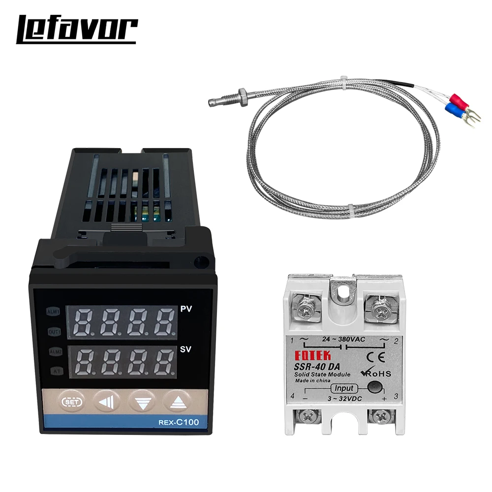 REX-C100 Digitaler PID-Temperaturregler Thermostat SSR-Ausgang Max.40A SSR-Relais K Thermoelementsonde Hohe Qualität