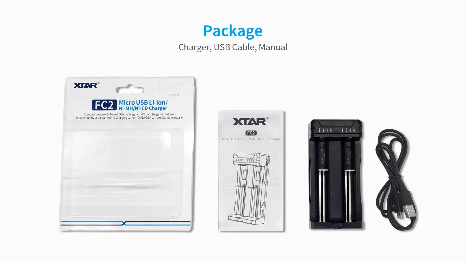 XTAR FC2-oplader Opladen 1,2 V AAAA AAA AA C SC Oplaadbare Li-ionbatterijen 18350 18500 18700 21700 18650 batterijlader