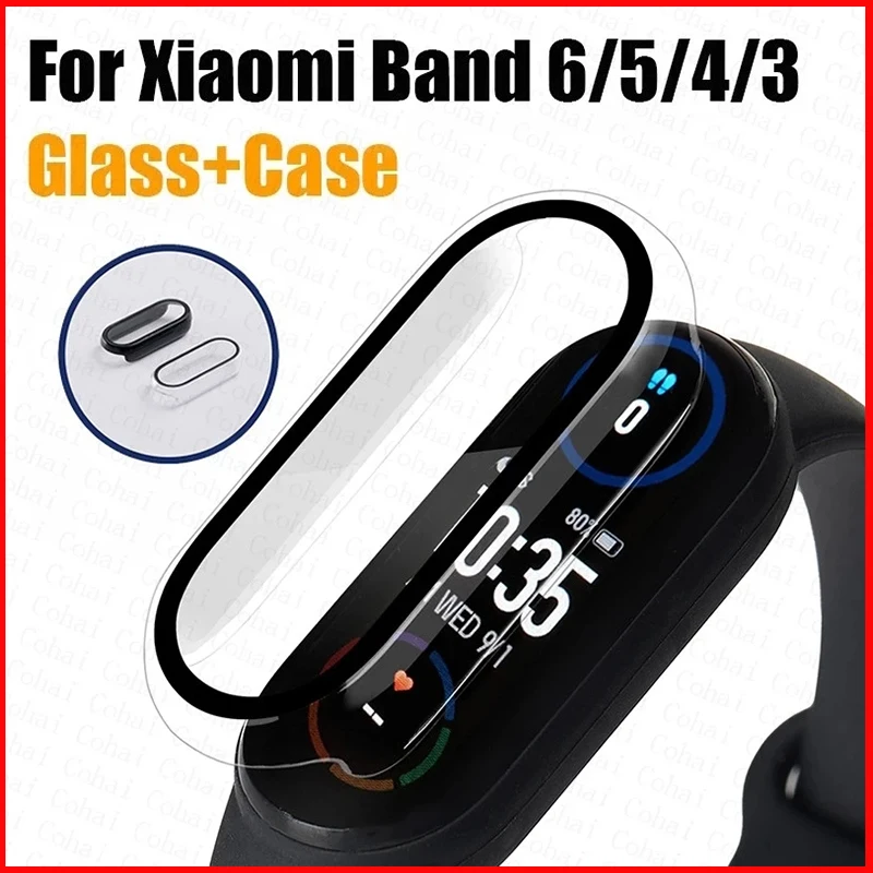 

9D Film Glass For Xiaomi Mi band 4 5 6 7 Screen Protector Case+Film For Miband 6 5 7 Smart Watchband Full Protective Cover Case