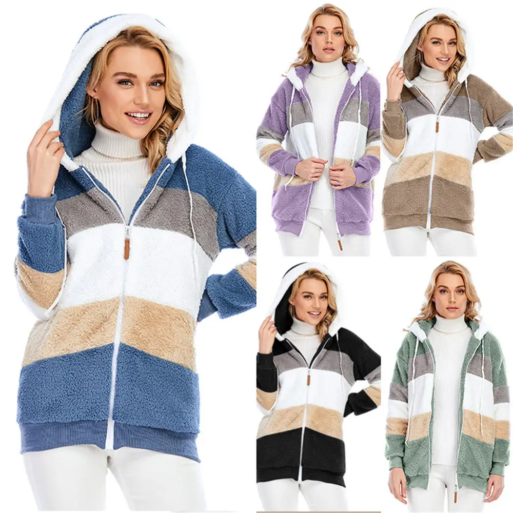 Women Teddy Coat Hooded Fluffy Cardigan Plus Size 5XL Sherpa Tops Winter Warm Streetwear Teddy Fleece Jacket