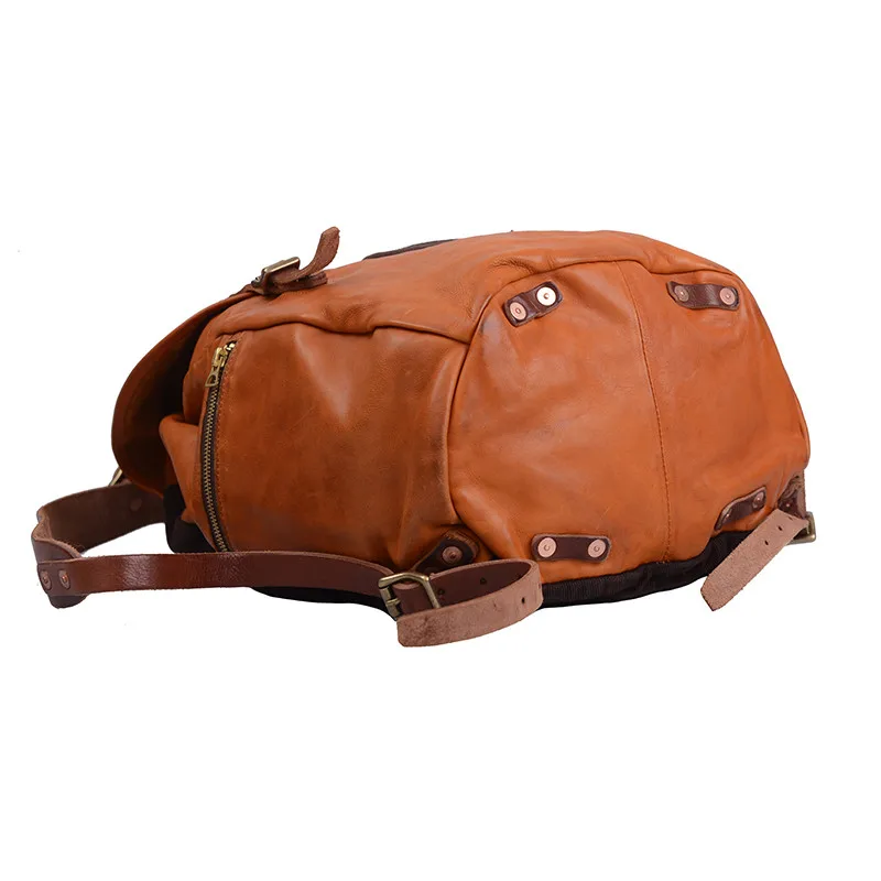 High quality natural genuine leather men's backpack fashion vintage design genuine first layer cowhide outdoor travel bagpack