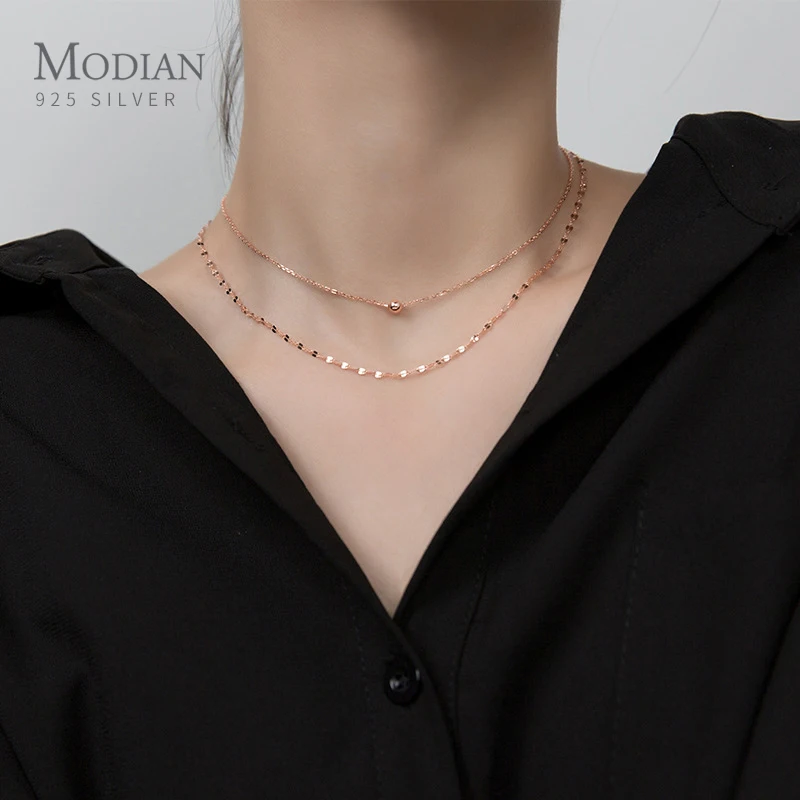 Modian 2021 New Design 925 Sterling Silver Double Layer Chokers Necklace for Women Geometric Necklace Korea Style Fine Jewelry