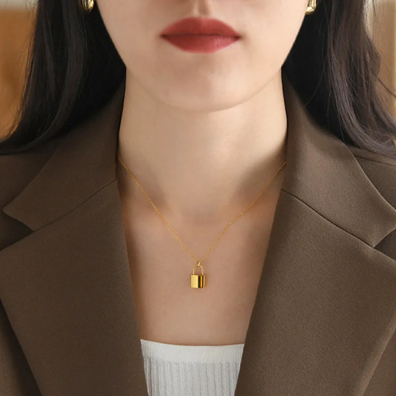 Gothic PadLock Pendant Stainless Steel Gold Color Necklaces Brand New Link Chain Lock Necklaces Collar For Women Jewelry