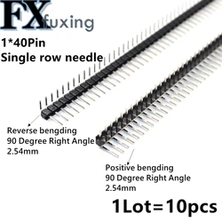 10pcs 2.54MM 1*40P 1X40P 90 degree Right angle Single Row Male Pin Header Positive/Reverse Bending PCB Board Connector Pinheader
