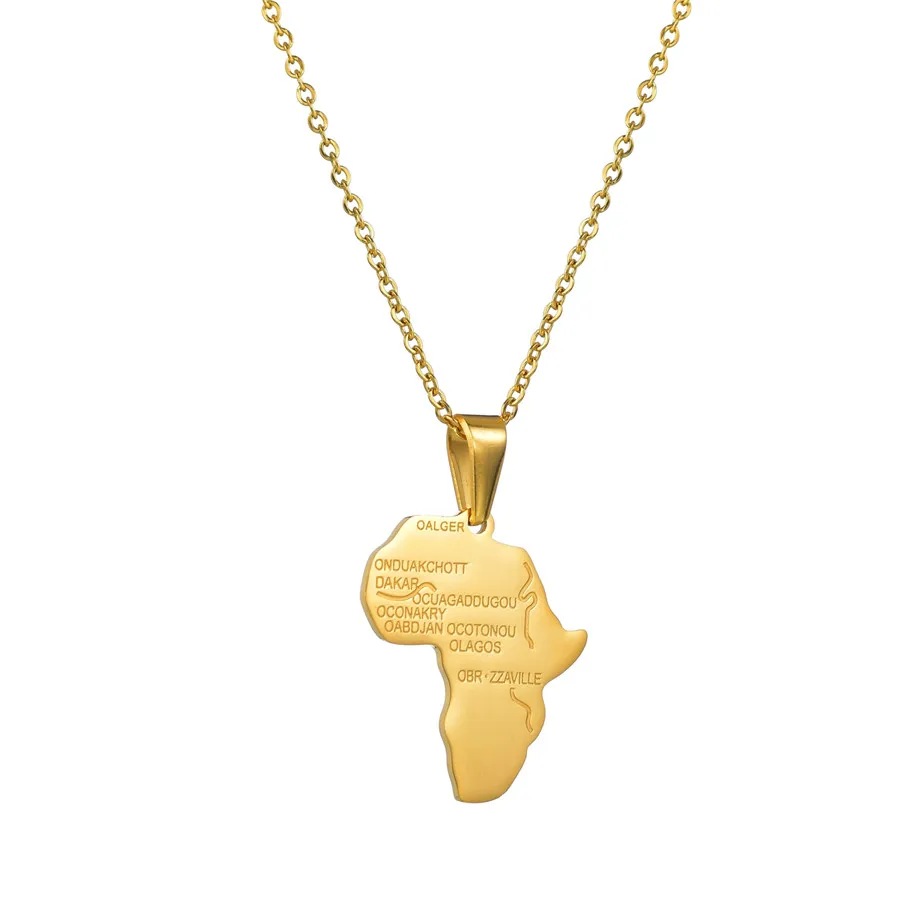 Fashion African Africa Map Pendant Necklaces Female Gold Color Stainless Steel Necklace for Women Men Ethiopian Jewelry Gift