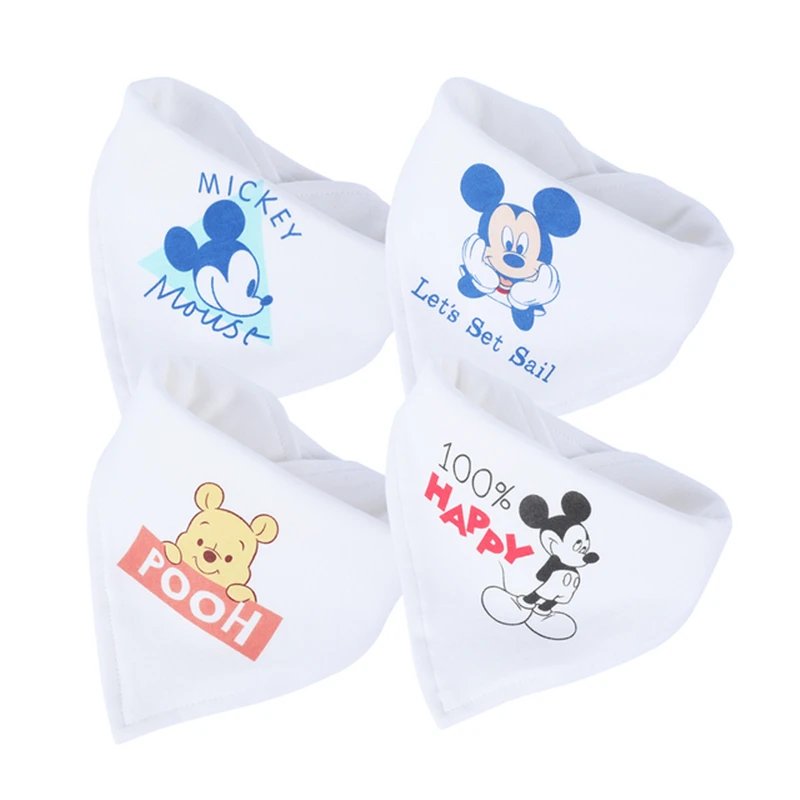 Disney Mickey Minnie Towel Baby Bibs Triangle Double Layer Cotton Saliva Towel 4 Pieces Newborn Burp Cloths Baby Boys and Girls