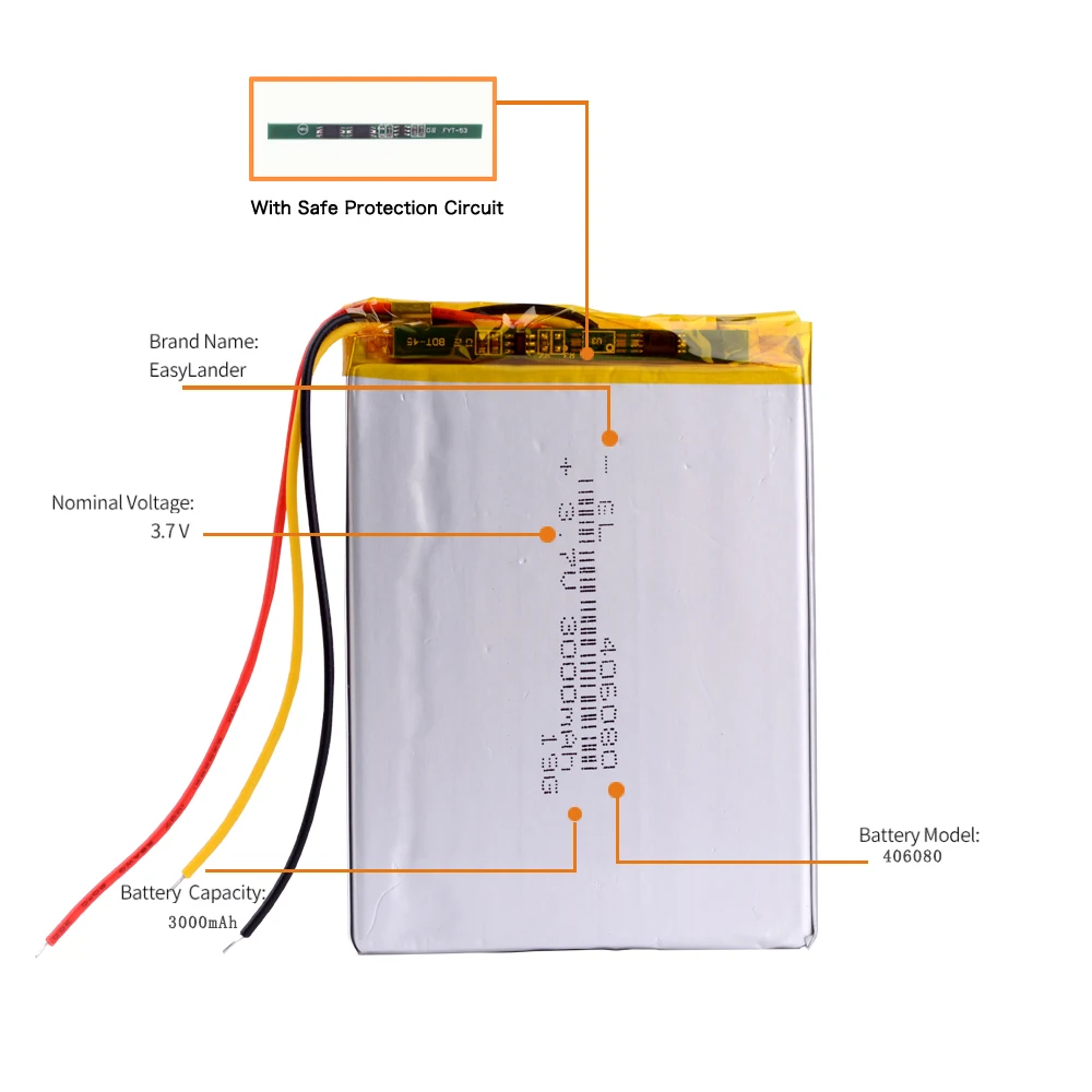 Sostituzione 3 linee 406080   Batteria ai polimeri di litio da 3,7 V 3000 MAH per libro onyx darwin 3 lettori libri e-book