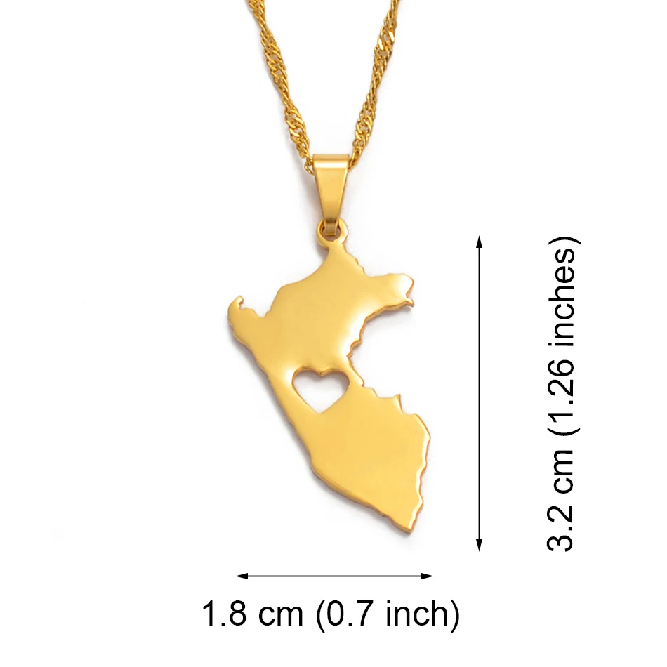 Anniyo Peru Map Pendant Necklaces for Women/Men Gold Color/Silver Color Map of Peru Jewelry Peruvian #006121