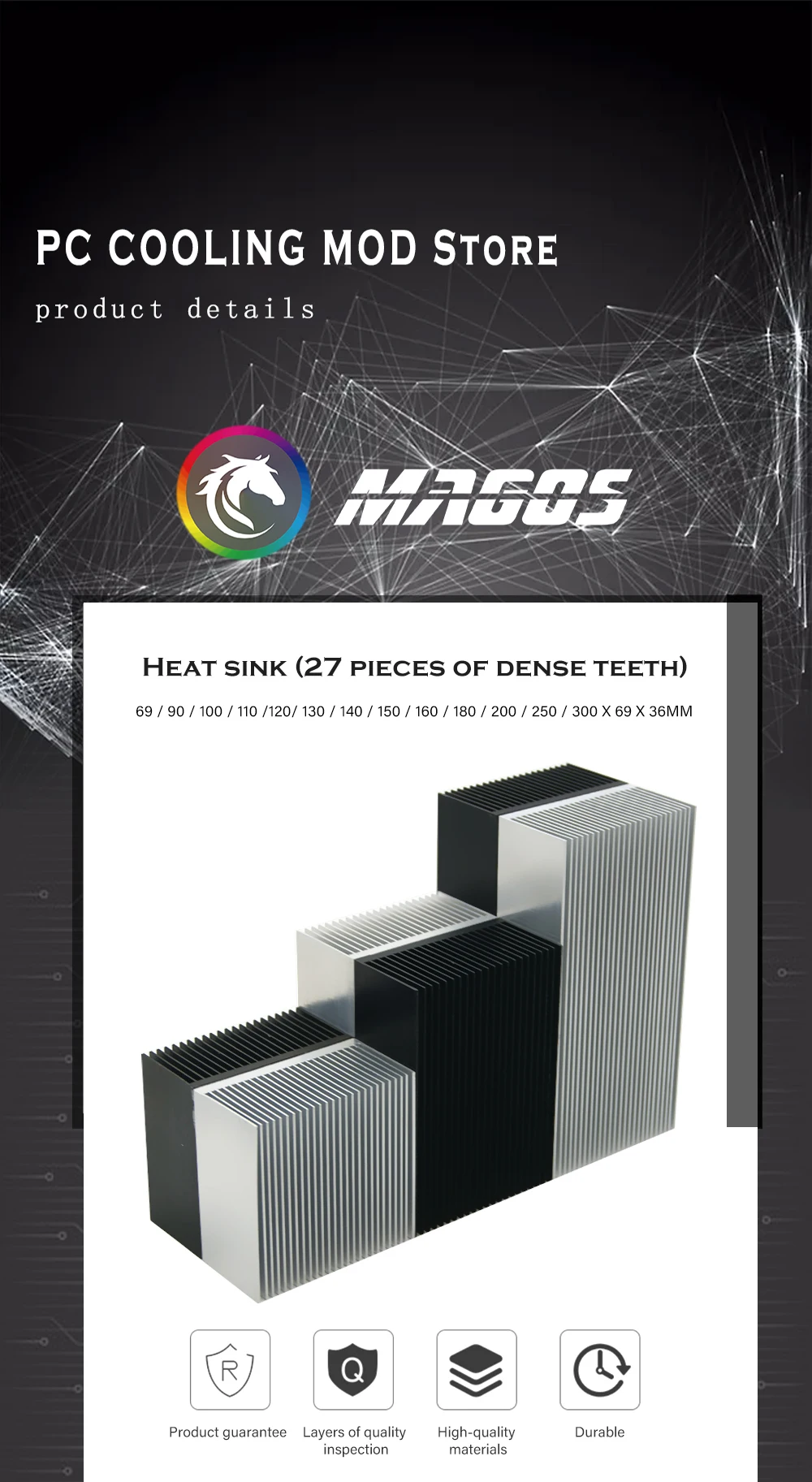 Radiatore Elettronico Dissipatore Di Calore Per Denti Densi In Alluminio Dissipatore Di Calore Estruso Sistema Di Raffreddamento Ad Acqua Per Computer 100/120/150/200/300x69x36MM - Foto 6