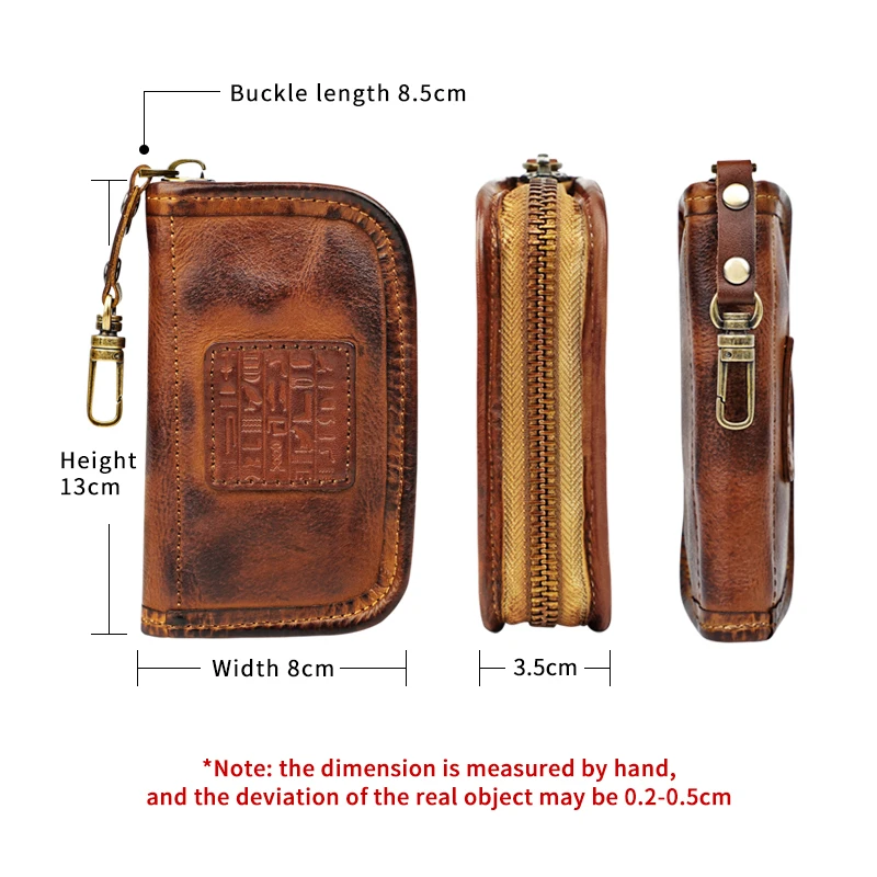 Portable Key Wallet Handmade Genuine Leather Smart Key Slot Housekeep Key Holder Card Card Wallets For Men Zipper Coin Purse