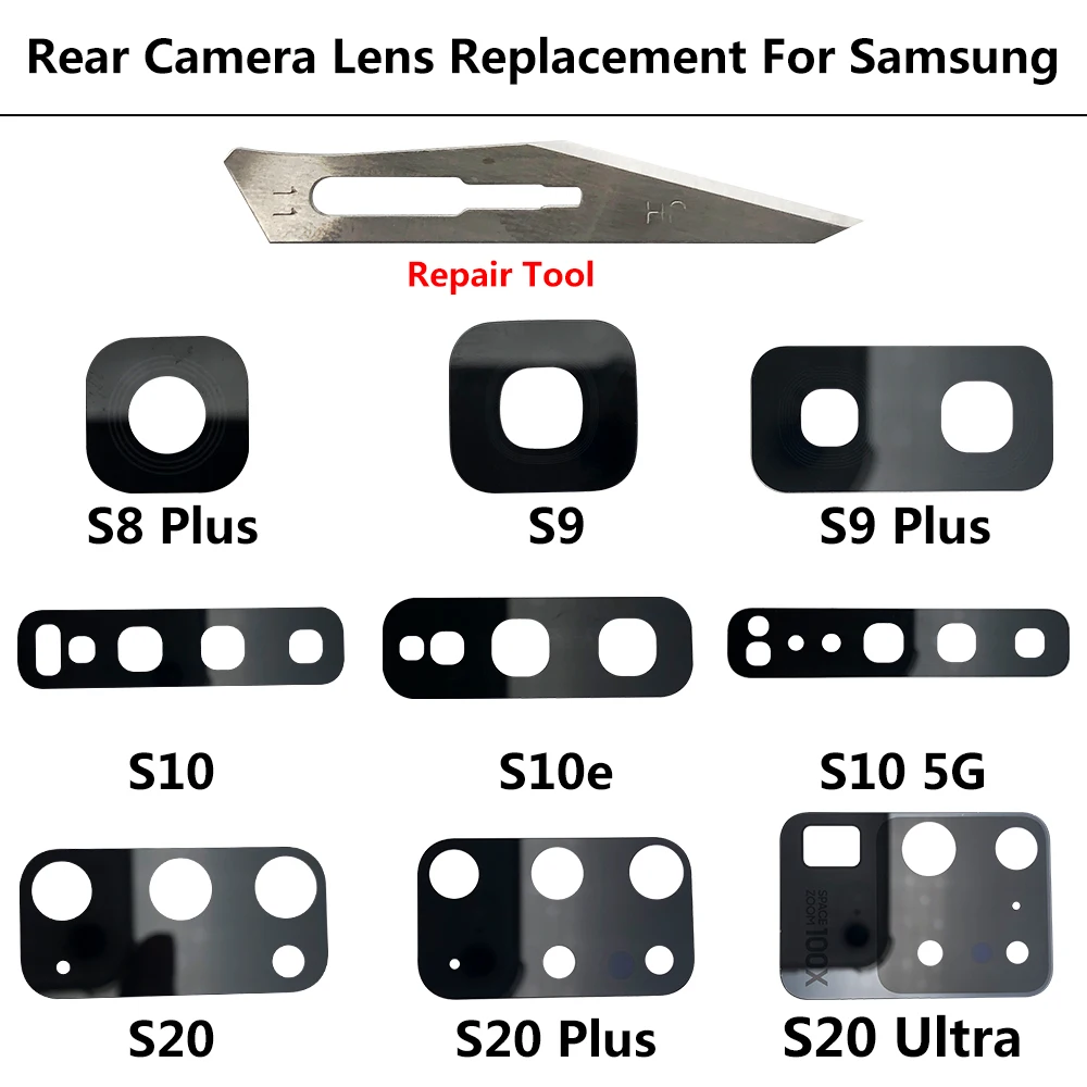 Thay Thế Mới Lưng Phía Sau Kính Cường Lực Dành Cho Samsung S8 S9 Plus S10e S10 S20 Cực S20 Pro S20 Fe camera Ống Kính Thủy Tinh + Dụng Cụ