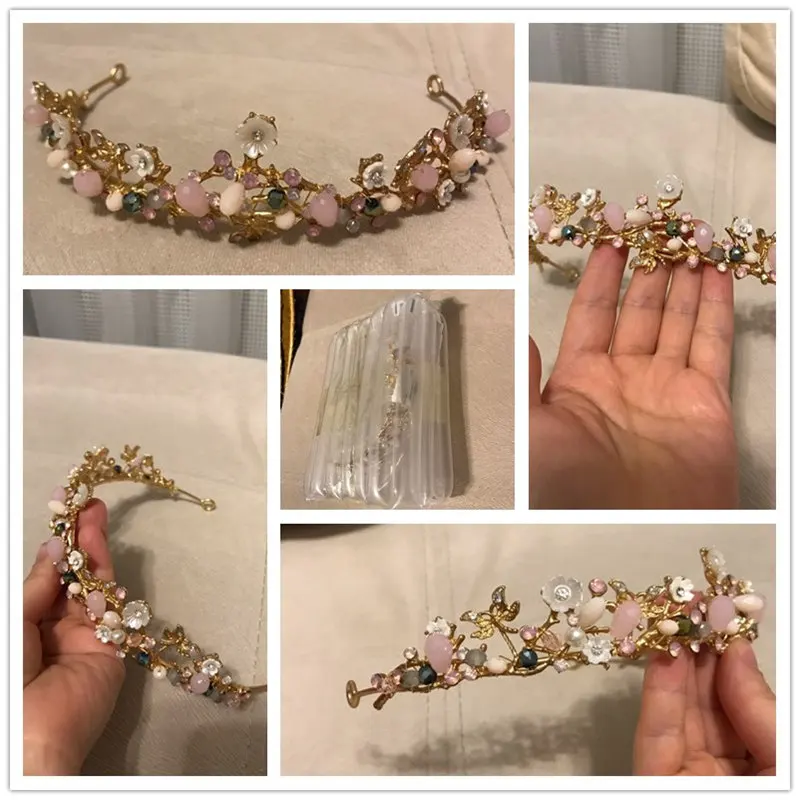 FORSEVEN Romantico Rosa del Fiore di Colore Perline di Cristallo Tiara Corone de Noiva Fascia Diadema di Cerimonia Nuziale Della Sposa Accessori Dei