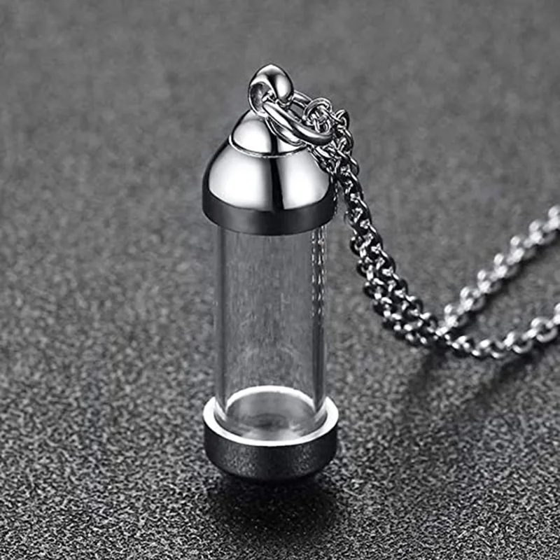 Stainless Steel Glass Cremation Urn Pendant  Ashes Holder Memorial Pendant Necklace Keepsake Jewelry with Chain 3 Colors