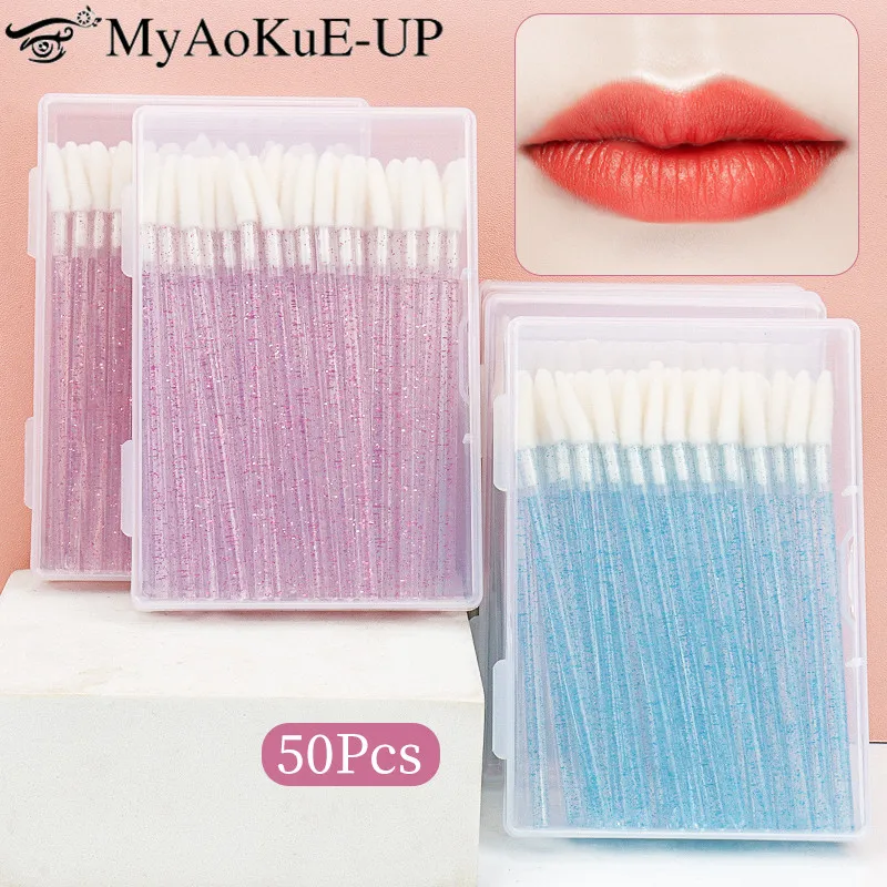 50pcs Disposable Lip Makeup Brush Lipstick Applicator Eyebrow Micro Brushes Crystal Handle Lash Extension Microbrush Beauty Tool