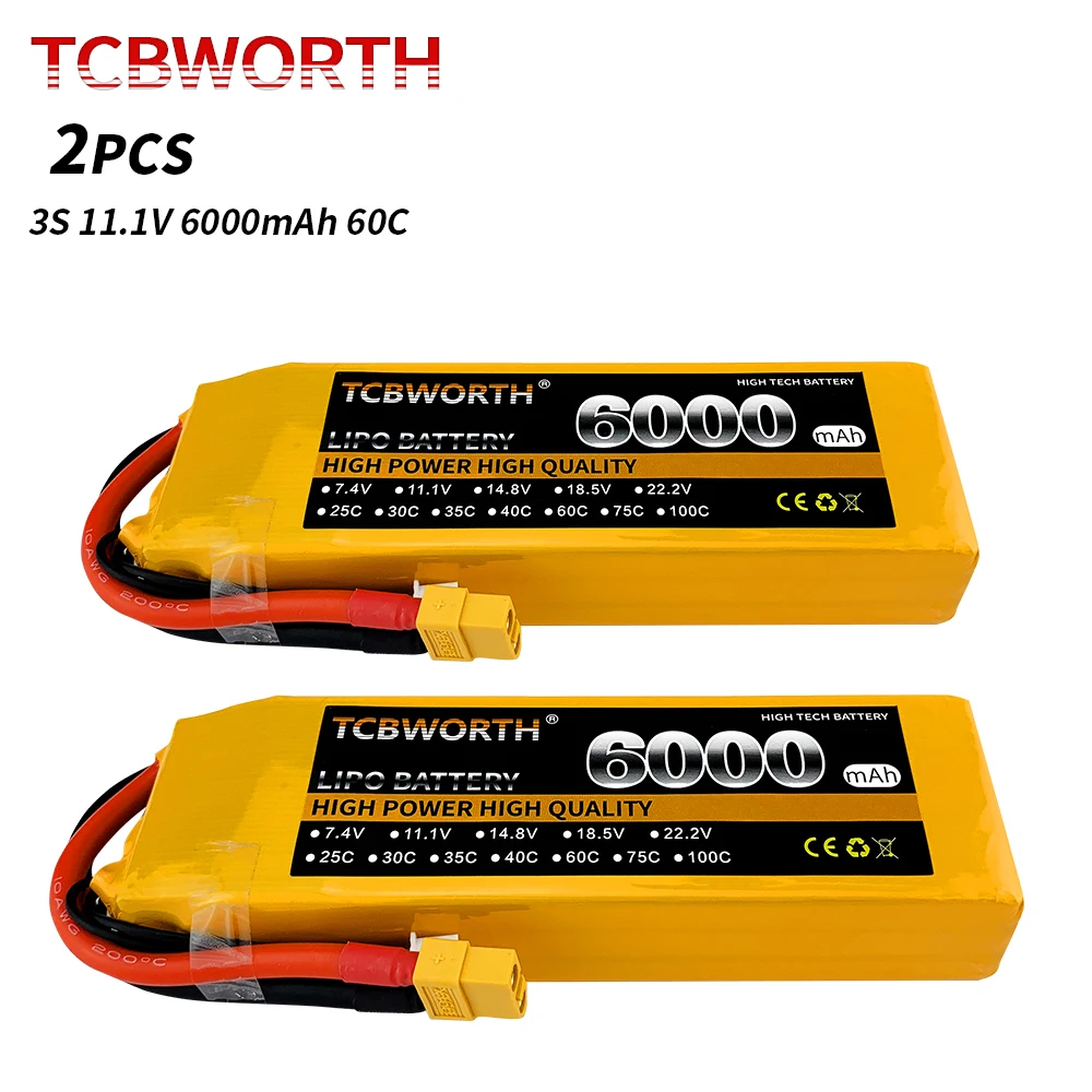 2pcs 3S 11.1V 6000mAh 60C RC LiPo Battery For Drone RC Airplane Quadrotor Helicopter Car Boat Batteries LiPO 11.1V AKKU