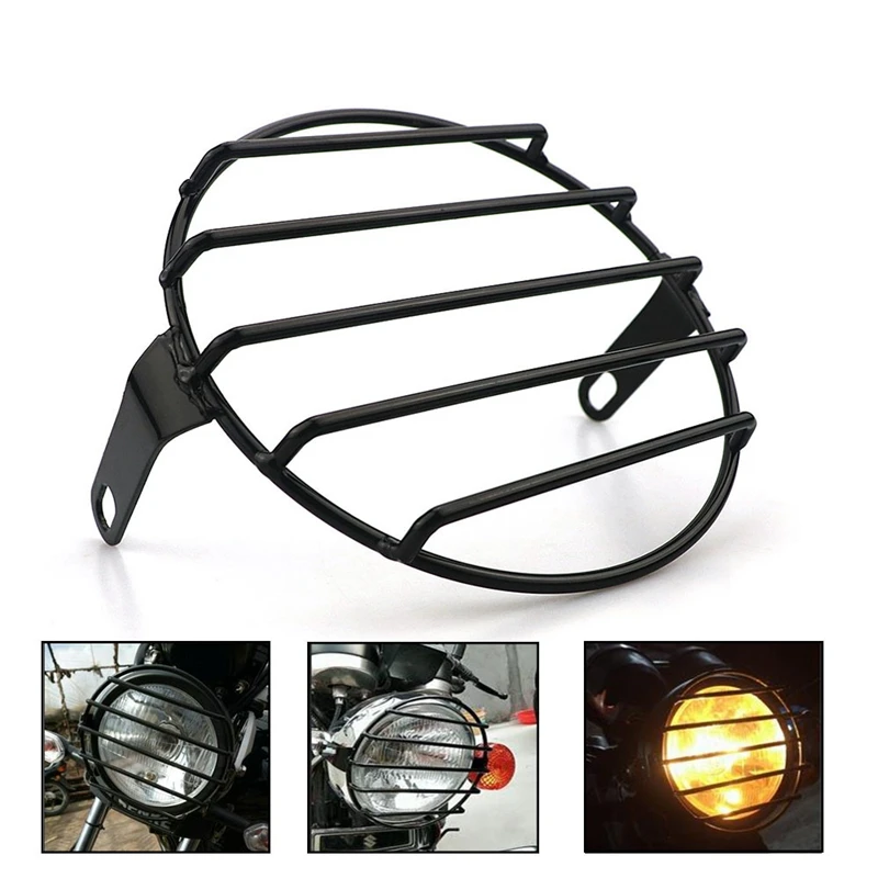 Motorcycle Headlight Cover-7Inch Retro Old School Metal Motorcycle Grill Side Mount Headlight Cover Universal Fit for Honda Yama