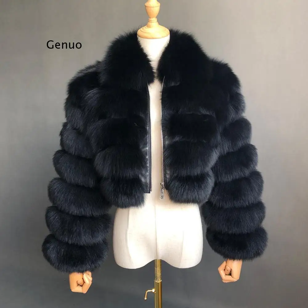 Luxury High Quality Furry Cropped Faux Fur Jacket Abrigo Mujer Ladies Fur Warm Coat Winter Female Faux Fox Fur Women Short Coats