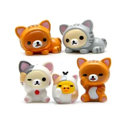 5pcs/set Animal Mini Cat bear Figure Desk Car Ornament Q Version Cute kitten Doll Model Fairy Garden Moss Miniature Home Decor