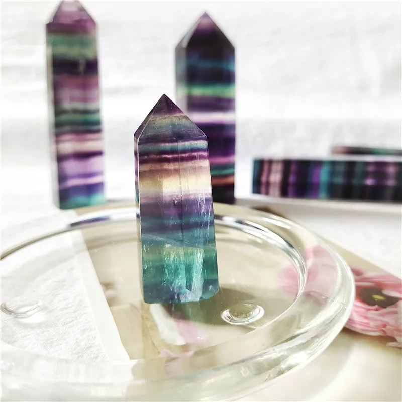 

High Quality Carving Crafts Natural Stone Wands Crystal Tower Rainbow Fluorite Points For Christmas Decorations