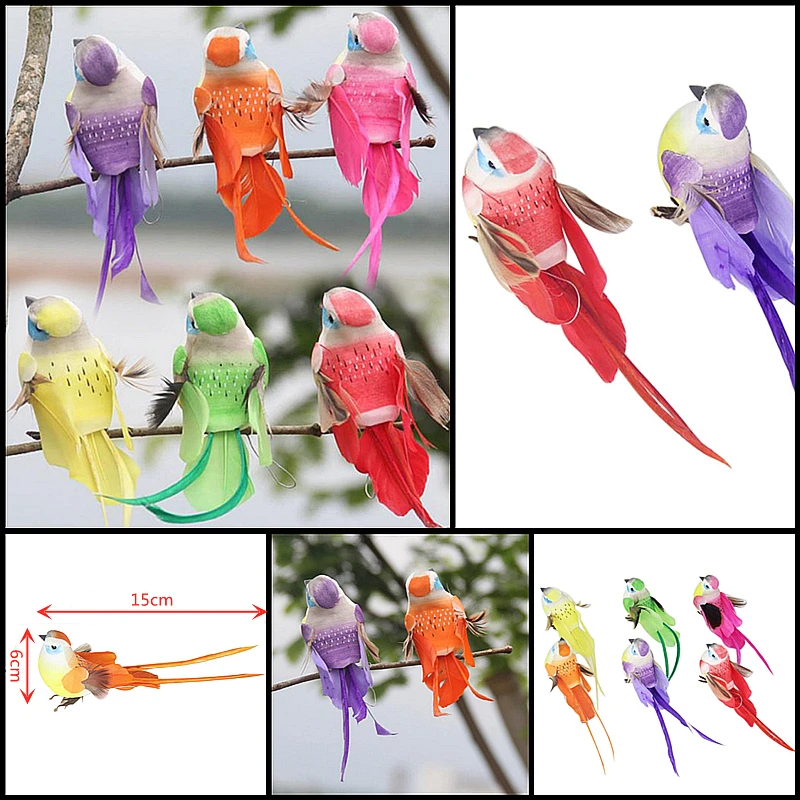 1PCที่มีสีสันปลอมนกโฟมประดิษฐ์จำลองนกFeather DIYงานแต่งงานตกแต่งเครื่องประดับคริสต์มาส